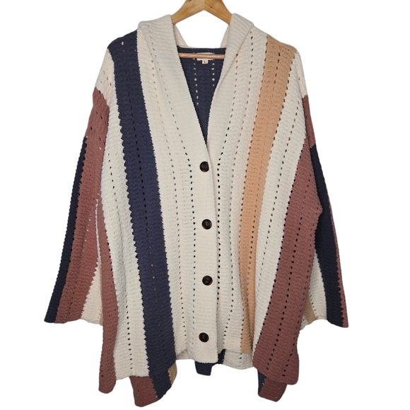 POL Sweaters - POL Women's Soft Open Knit Cardigan Sweater Stripe Colorblock Size Large